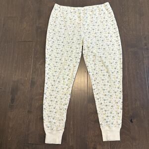 Vtg Old Navy Thermal Leggings Large PJ Pants Cream Ditsy Floral Butter Yellow